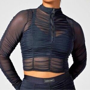 Savage X Fenty Black Ruched Long Sleeve Top